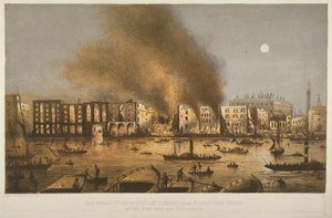Nattvy av branden 1861 i Tooley Street, Bermondsey, 1861 av English School