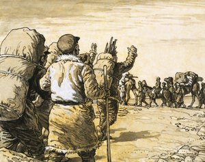 Nikolai Prjevalsky reser genom Gobiöknen och möter ett kameltåg av English School