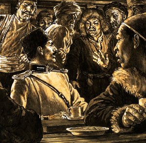 Nikolai Przhevalsky och Gobiöknen (gouache på papper) av English School