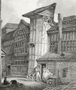 North East View av ett gammalt hus som nyligen stod i Sweedons passage, Grub Street av English School