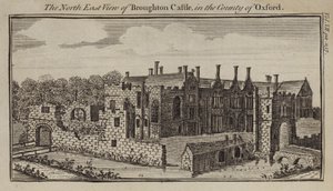 Nordostvy över Broughton Castle, Oxfordshire av English School