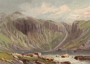 Norr om Wales, Llyn Idwal (färg litho) av English School
