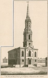 Nordvästlig vy av St Giless Church in the Fields, London av English School