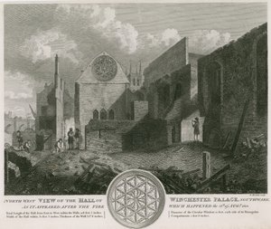 Nordvästlig vy av Hall of Winchester Palace som den såg ut efter branden