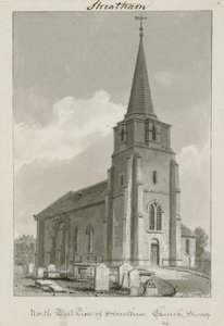 Northwest View of Streatham Church, Surrey (wc på papper) av English School