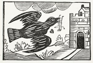 Nu av en korp med stor styrka bars Away, stackars Tom, illustration från Chap-books of the Eighteenth Century av John Ashton, pub. 1882 av English School