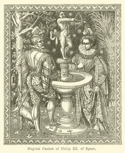 Philip III av Spaniens bröllopskista (gravyr) av English School