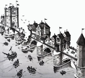 Barnramsillustration: London Bridge faller ner av English School