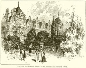 Office of the London School Board, Thames Embankment (1892) av English School
