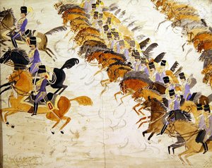 Officerare till häst i galopp, ca 1840 (akvarell på papper) av English School