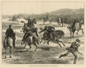 Officerare spelar polo (hockey till häst) på Woolwich Common av English School