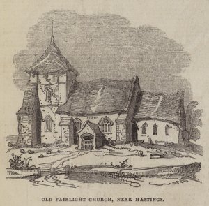 Old Fairlight Church, nära Hastings (gravyr) av English School