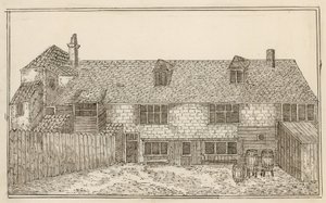 Old Pied Bull, Islington (bak) (bläck på papper) av English School