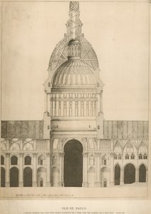 Gamla St Pauls katedral; ett avsnitt som visar kören med Sir Christopher Wrens förslag på en kupol av English School