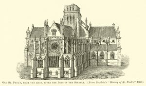 Old St Pauls, från öst, efter förlusten av tornet av English School