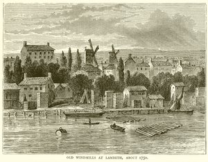 Gamla väderkvarnar vid Lambeth, omkring 1750 av English School