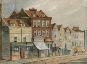 Gamla hus i Upper Street, Islington, mittemot kyrkan (wc på papper) av English School