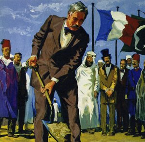 Den 25 april 1859 välte de Lesseps den första spaden med smuts i Suezkanalen av English School