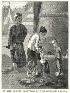På Rangoon-pagodens heliga plattform (gravyr) av English School