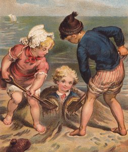 På havsstranden. (färglitografi) av English School