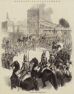 Öppnande av parlamentet, Hennes Majestät lämnar Buckingham Palace (gravyr) av English School