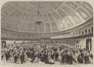 Invigning av Dublins internationella utställning, balen i Mansion House, till prinsen av Wales ära (gravyr) av English School
