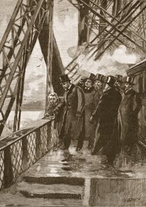 Invigning av Forth Bridge av Prince of Wales, 4 mars 1890, illustration från Cassells Illustrated History of England (sepiafoto) av English School