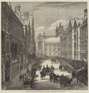 Invigning av Royal Courts of Justice, Great Quadrangle (gravyr) av English School