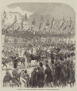 Öppning av Victoria Embankment av prinsen av Wales och prinsessan Louisa (gravyr) av English School