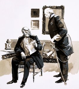 Otto Von Bismarck övertalade kung William att inte avgå (gouache på papper) av English School