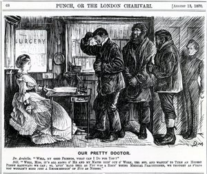Our Pretty Doctor, publicerad i Punch Magazine, 1870 av English School