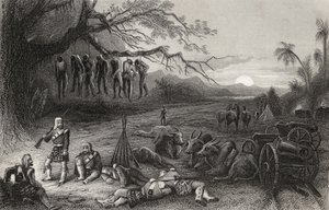 Avlägsen piket från Highland Brigade i Benares, från "The History of the Indian Mytery" publicerad 1858 av English School