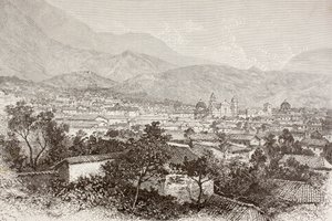 Översikt över Bogota, Colombia (litho) av English School