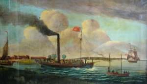 P.S. Royal Charter vid Barton Waterside, ca 1850 (olja på duk) av English School