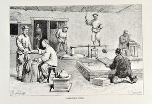 Paper-Mill, Kina, illustration från The Universal Geography, the Earth and its inhabitants av Elisee Reclus, publicerad 1878 av English School