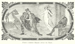 Paris bär bort Helena till Troja (gravyr) av English School