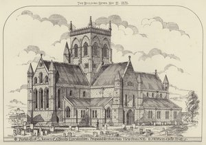 Parish Church of S James, Great Grimsby, Lincolnshire, föreslagen restaurering, Vy från NE (gravyr) av English School