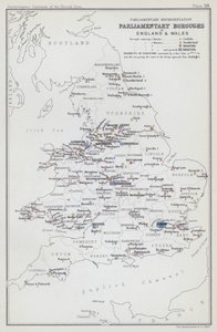 Parlamentarisk representation, parlamentsdistrikt i England och Wales (färglitografi) av English School