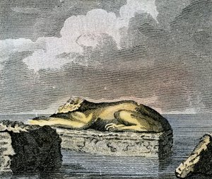 Del av en egyptisk sfinx som hittades i ruinerna av den antika staden Canopus av English School