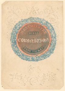 Passbiljett till The Grand Coronation Banquet of King George IV i Westminster Hall, 17 juli 1821 av English School