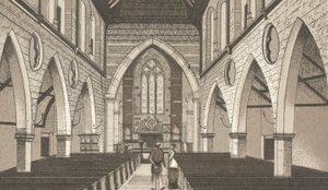 Penarth Church, interiör (litho) av English School