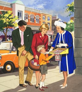 Människor du ser: Flaggsäljaren (gouache på papper) av English School