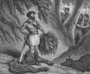 Pepin den korta, frankernas kung, som bevisar sin kroppslängd är inget hinder för hans förmåga att härska genom att döda ett lejon av English School