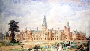 Perspektivdesign för en skola eller högskola, c.1865 av English School