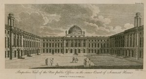Perspektivvy av de nya offentliga kontoren i innergården i Somerset House av English School