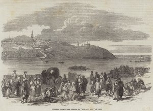 Pilgrimer som korsar Dnepr till "Den heliga staden" Kieff (gravyr) av English School