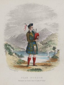 Piper of Clan Gordon, Skottland (färgad gravyr) av English School