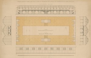 Plan, höjder och delar av museibyggnaden på Kensington Gore Estate av English School