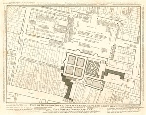 Plan av Bedford House, Covent Garden, London, tagen omkring 1690 av English School