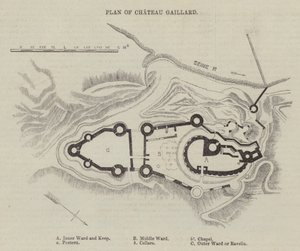 Plan av Chateau Gaillard (gravyr) av English School